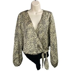 LOVERS + FRIENDS Cheetah Print Wrap Bodysuit Long‎ Sleeve Size Medium Chic